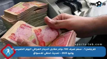 كم وصل؟.. سعر صرف 100 دولار مقابل الدينار العراقي اليوم الخميس 31 يوليو 2025 – تحديث لحظي للأسواق